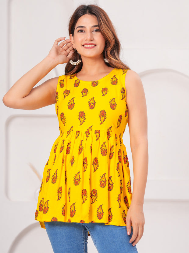 Vikanshi Classic Partywear Women Yellow Tops & Tunics (230502)