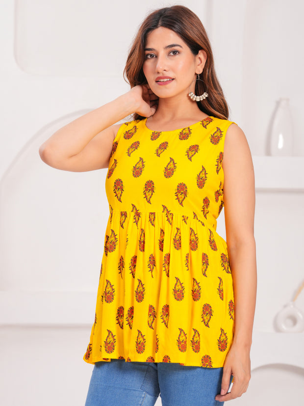 Vikanshi Classic Partywear Women Yellow Tops & Tunics (230502)