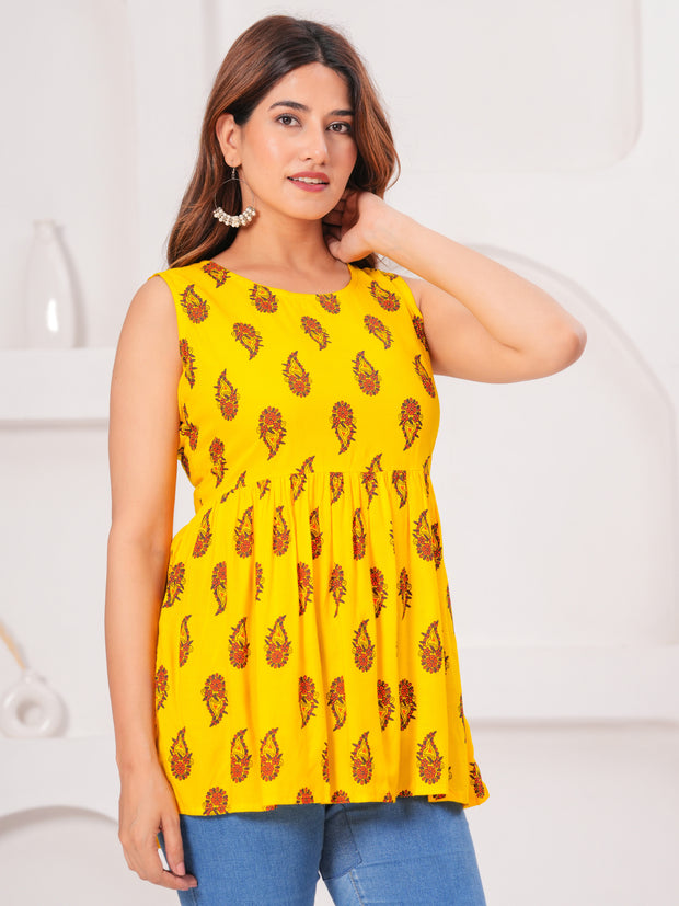 Vikanshi Classic Partywear Women Yellow Tops & Tunics (230502)