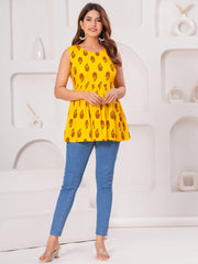 Vikanshi Classic Partywear Women Yellow Tops & Tunics (230502)