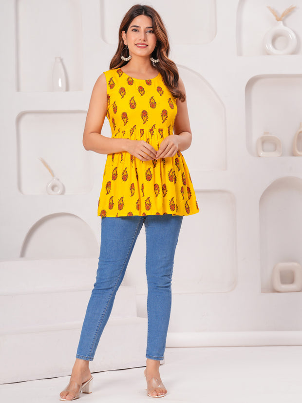 Vikanshi Classic Partywear Women Yellow Tops & Tunics (230502)