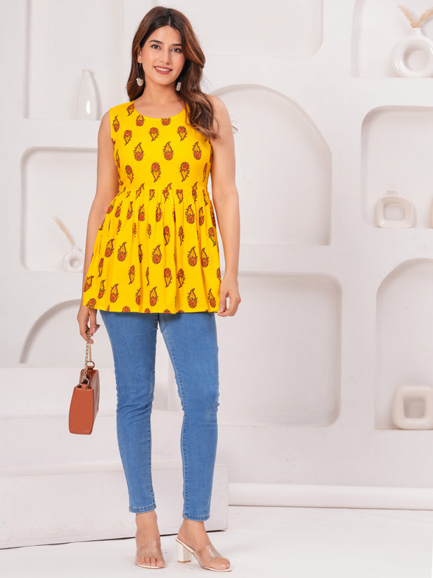 Vikanshi Classic Partywear Women Yellow Tops & Tunics (230502)