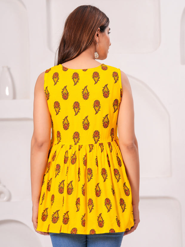 Vikanshi Classic Partywear Women Yellow Tops & Tunics (230502)