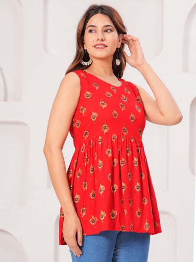 Vikanshi Classic Partywear Women Red Tops & Tunics (230502)
