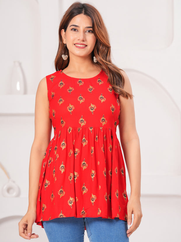 Vikanshi Classic Partywear Women Red Tops & Tunics (230502)