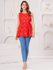 Vikanshi Classic Partywear Women Red Tops & Tunics (230502)