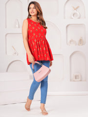 Vikanshi Classic Partywear Women Red Tops & Tunics (230502)