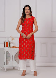 Vikanshi international rayon sleeveless coord set (1154) Red