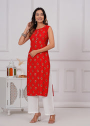 Vikanshi international rayon sleeveless coord set (1154) Red