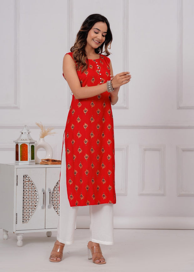 Vikanshi international rayon sleeveless coord set (1154) Red