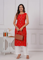 Vikanshi international rayon sleeveless coord set (1154) Red