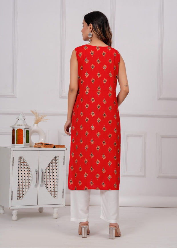 Vikanshi international rayon sleeveless coord set (1154) Red