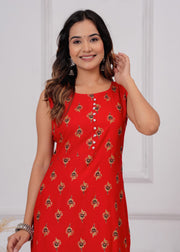 Vikanshi international rayon sleeveless coord set (1154) Red