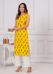 Vikanshi international rayon sleeveless coord set (1154) yellow