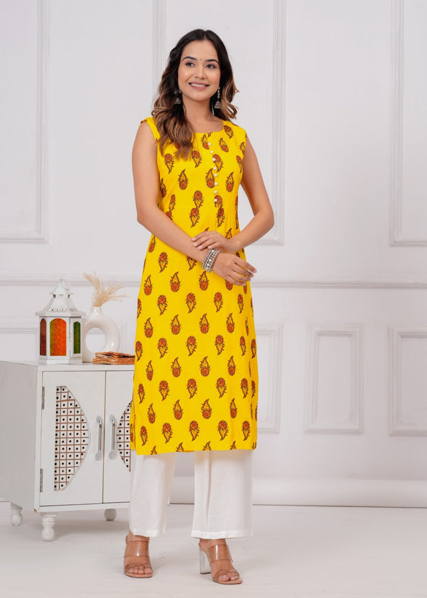 Vikanshi international rayon sleeveless coord set (1154) yellow