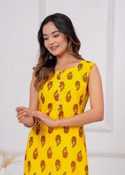 Vikanshi international rayon sleeveless coord set (1154) yellow