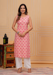 Vikanshi international rayon sleeveless coord set (1154) Pink