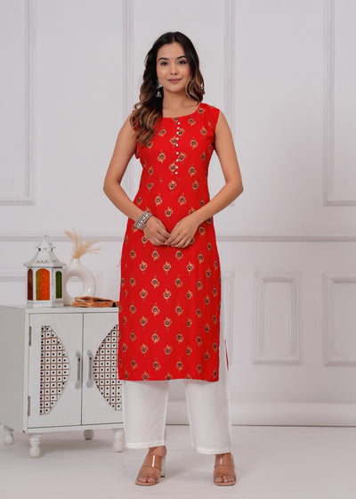 Vikanshi international rayon sleeveless coord set (1154) Red