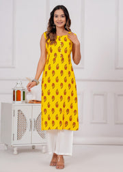 Vikanshi international rayon sleeveless coord set (1154) yellow