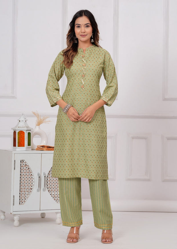 Vikanshi international rayon block printed v neck ankle length coord set (1191)