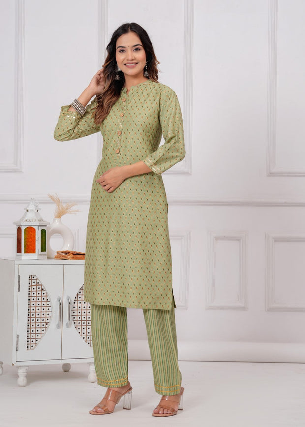 Vikanshi international rayon block printed v neck ankle length coord set (1191)