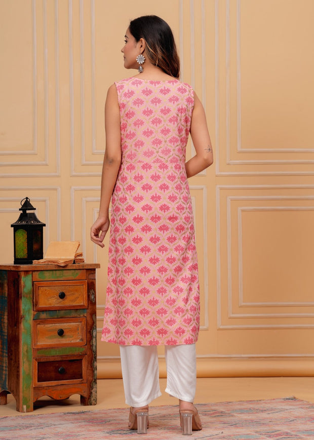 Vikanshi international rayon sleeveless coord set (1154) Pink